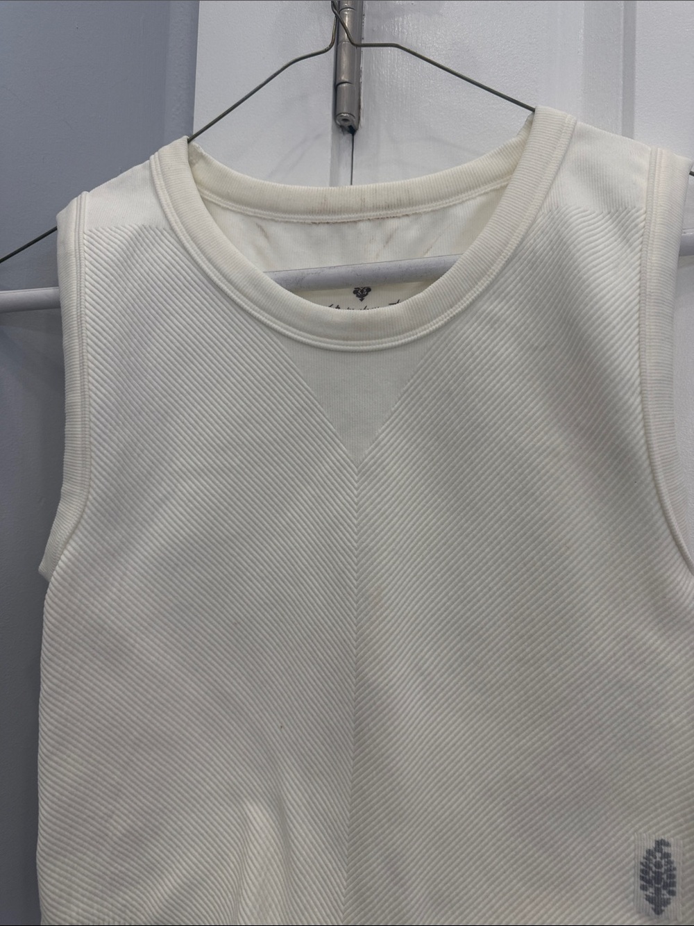 Free People Cream Ribbed V-Panel Tank